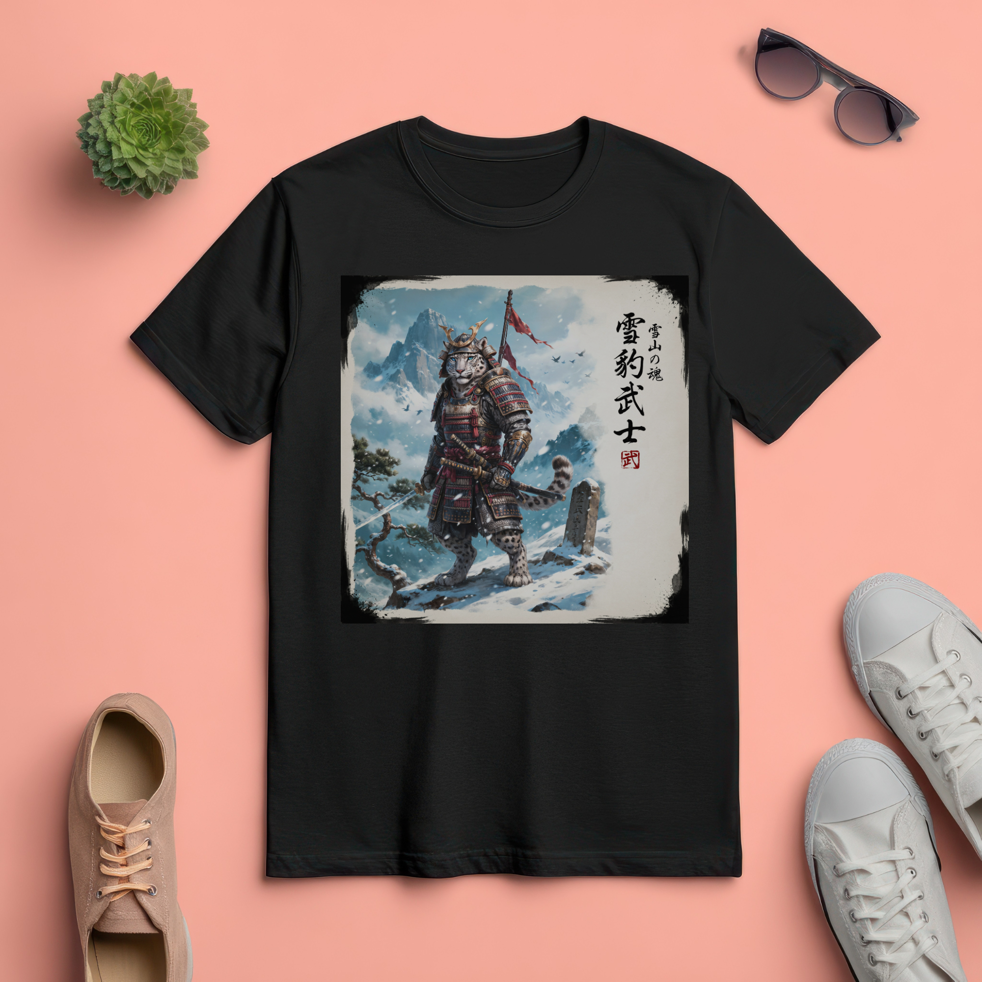 Snow Leopard Samurai T-Shirt version1 — 雪豹武士 Soul of the Snow Mountain | Yukihyo Bushi Japanese Warrior Spirit Graphic Tee
