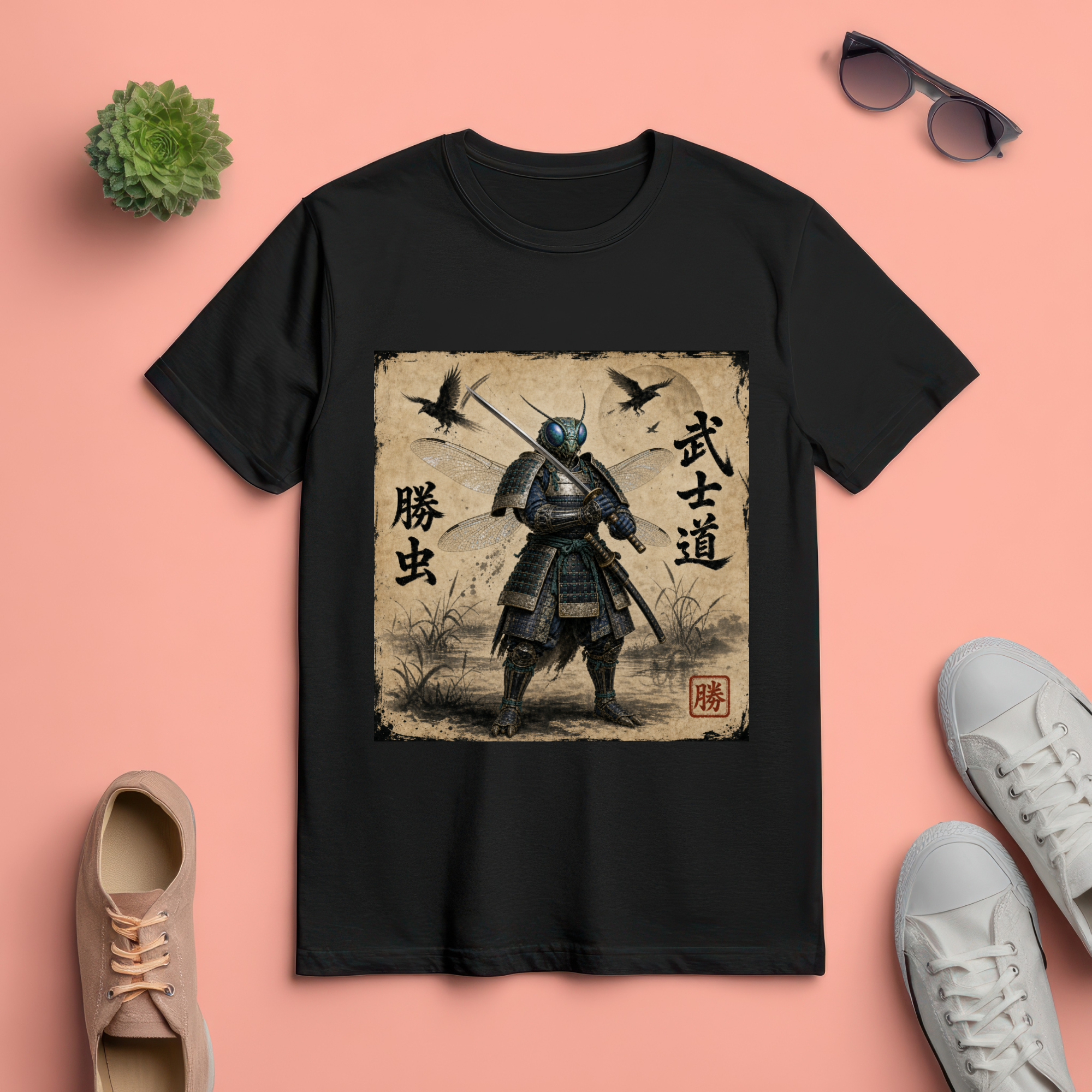Samurai Dragonfly Warrior Tee Version 2 — Bushidō Ink Warrior Graphic T-Shirt