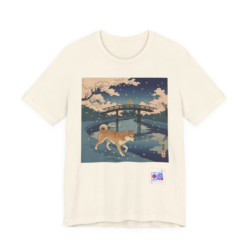 Shiba Inu Night Stroll T-Shirt | Japanese Bridge Ukiyo-e Style