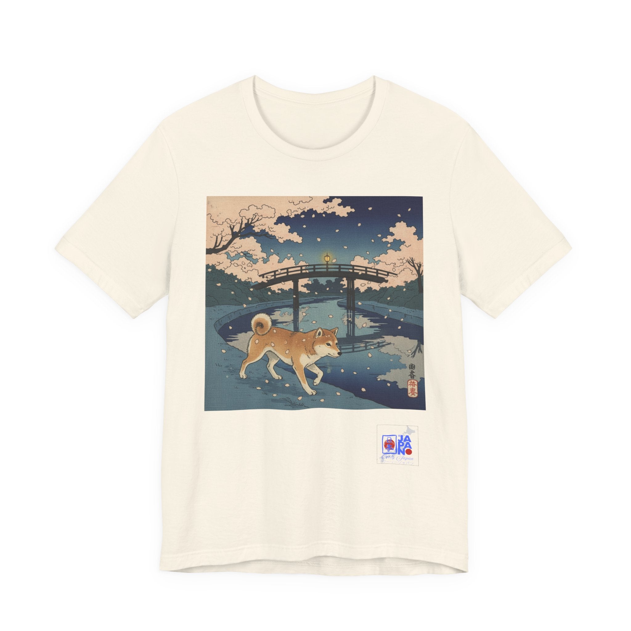 Shiba Inu Night Stroll T-Shirt | Japanese Bridge Ukiyo-e Style