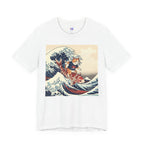 Koi Surfing Cat T‑Shirt — Japanese Wave Art (Hokusai-Inspired)
