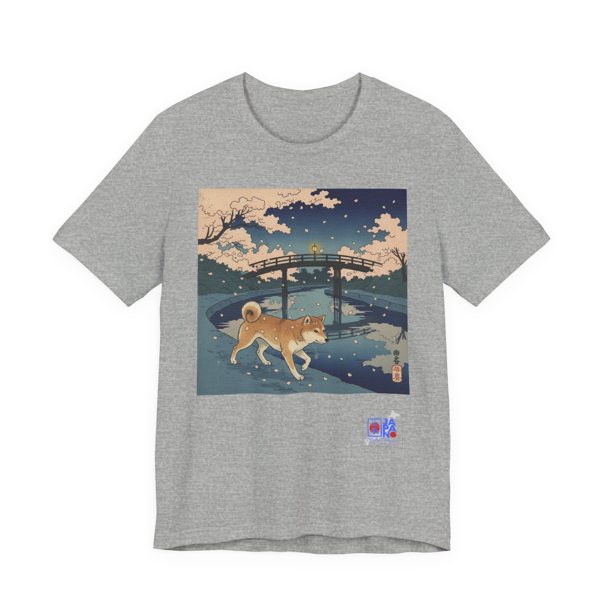Shiba Inu Night Stroll T-Shirt | Japanese Bridge Ukiyo-e Style