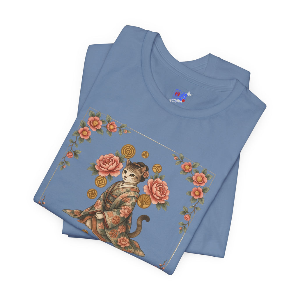 Floral Vintage Cat Tee — '美貓' Asian-Inspired Graphic T-Shirt