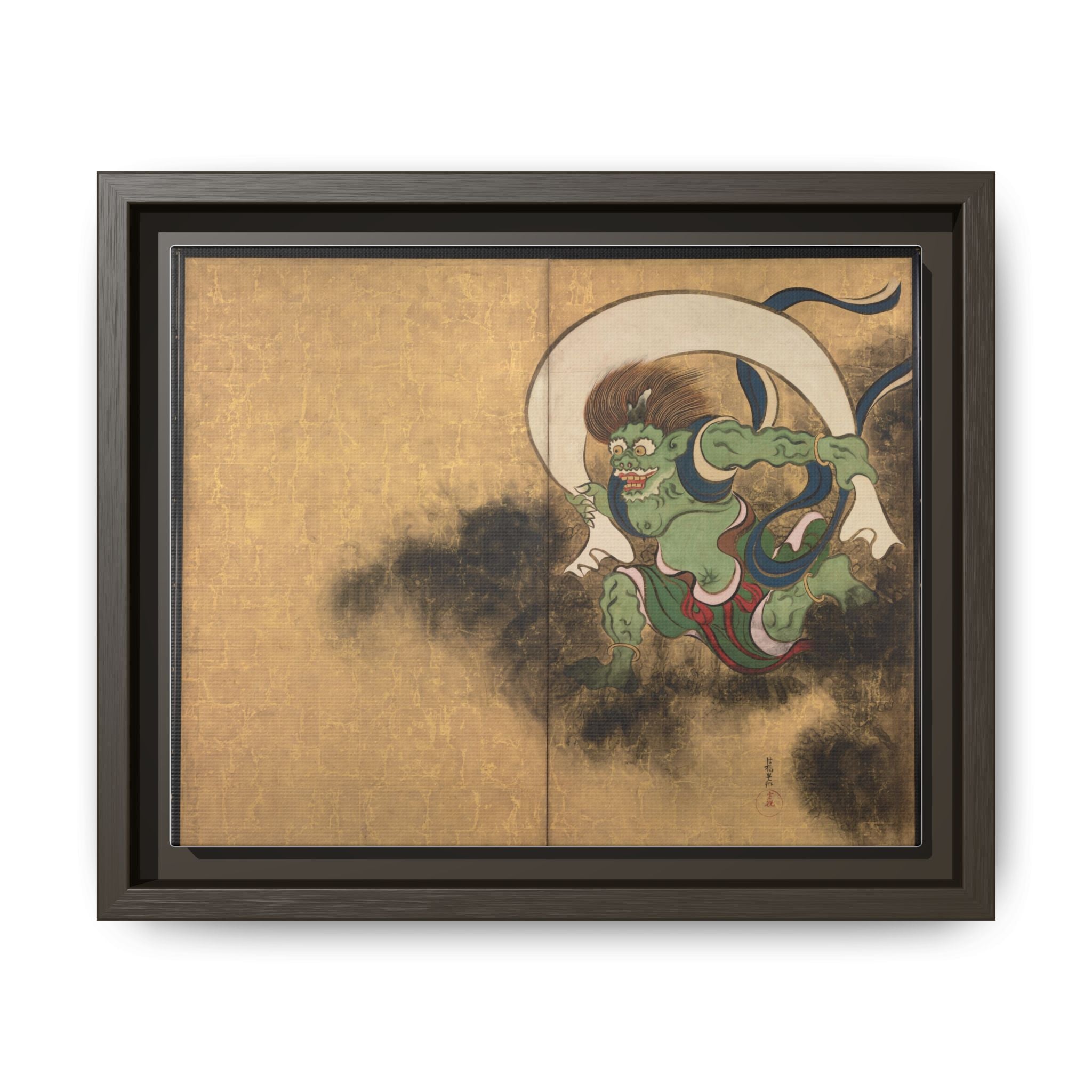 Fujin Wind God Framed Canvas Print, Ogata Korin Edo Period Japanese Art, Rinpa Schoo, Museum Reproduction, Japanese Mythology Wall Art