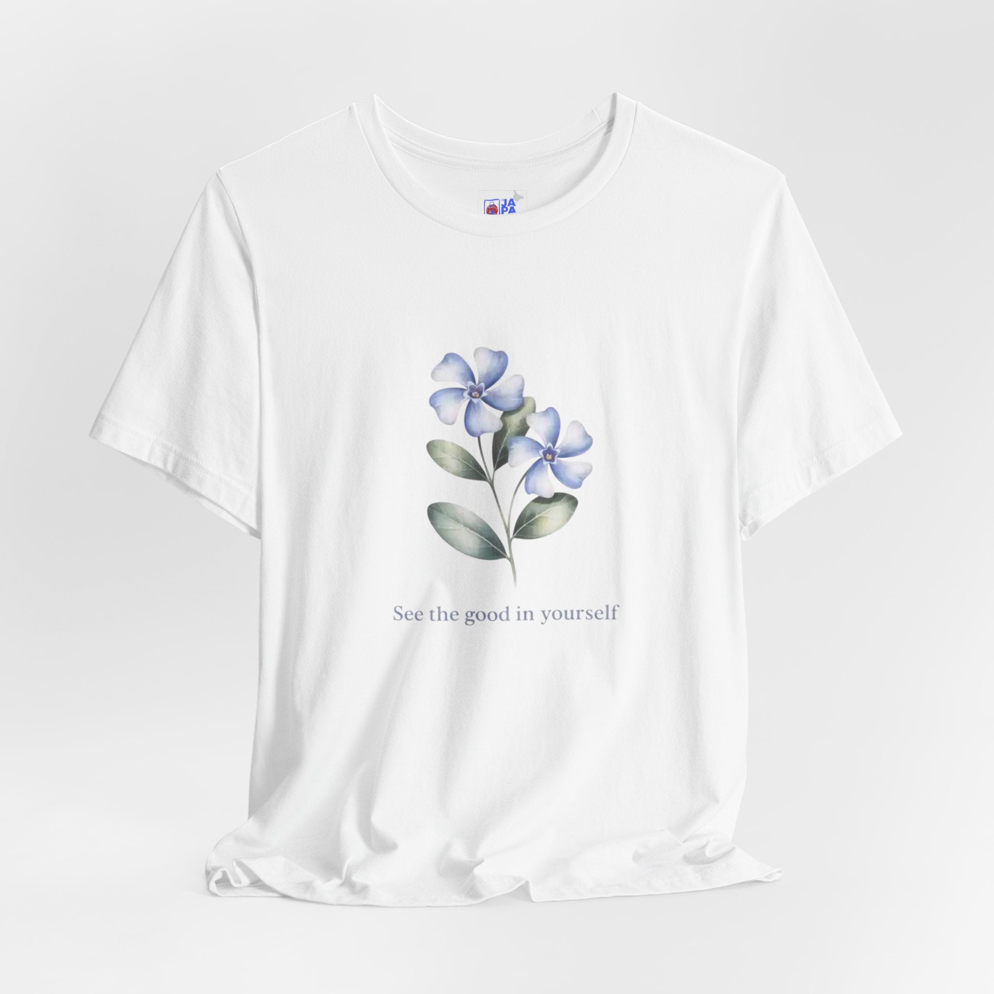 Wasurenagusa "Treasure Yourself" Tee — Minimal Japanese Botanical Self-Compassion Shirt
