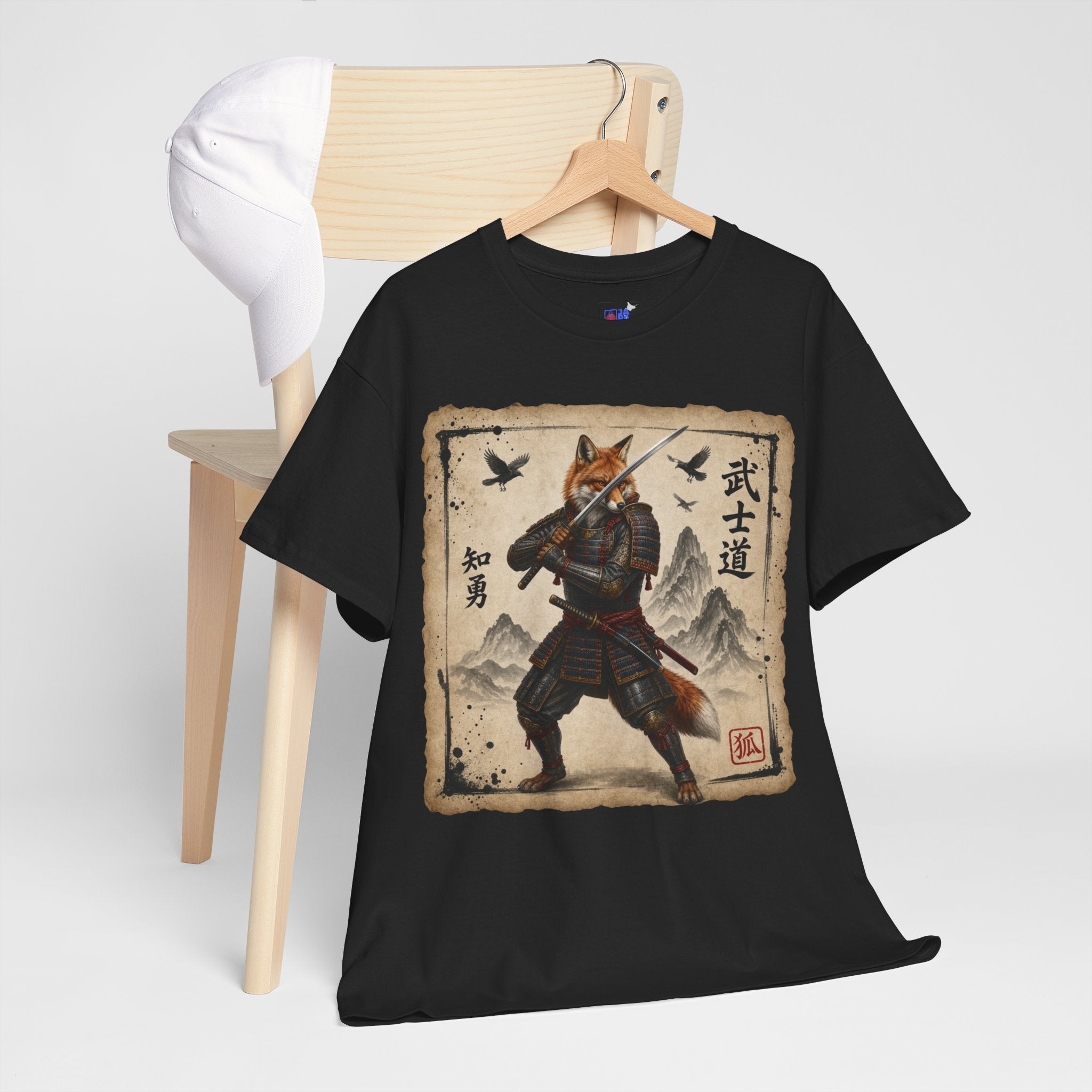 Samurai Fox T-Shirt — Warrior Fox with Kanji Art