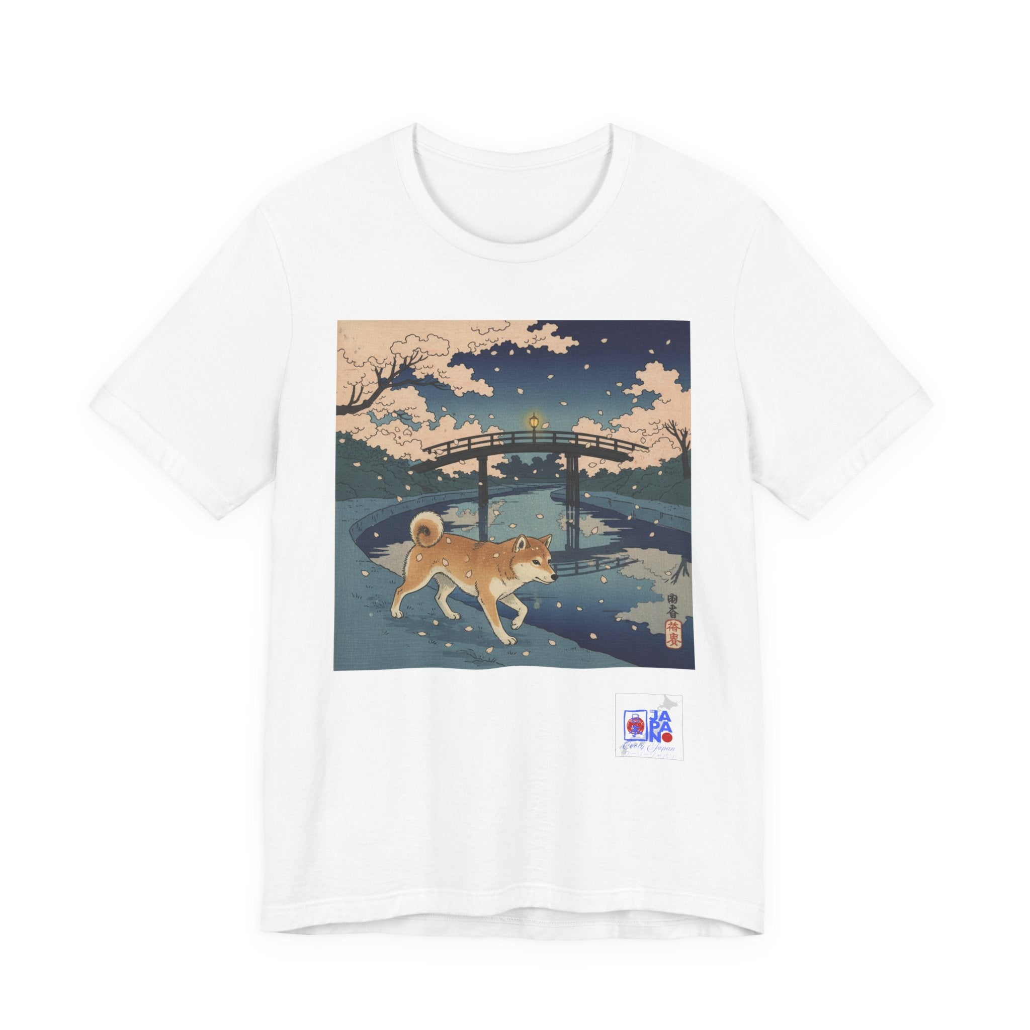 Shiba Inu Night Stroll T-Shirt | Japanese Bridge Ukiyo-e Style