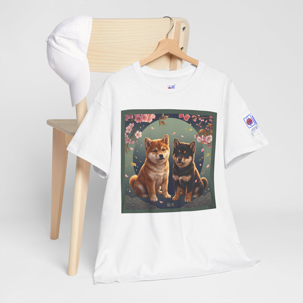 Shiba Inu Puppies Duo T-Shirt — Cute Cherry Blossom Dog Tee