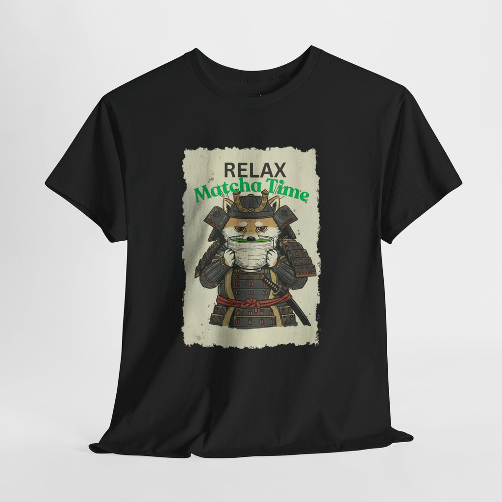 Samurai Shiba Inu Drinking Matcha Tee — Relax Matcha Time Graphic T-Shirt