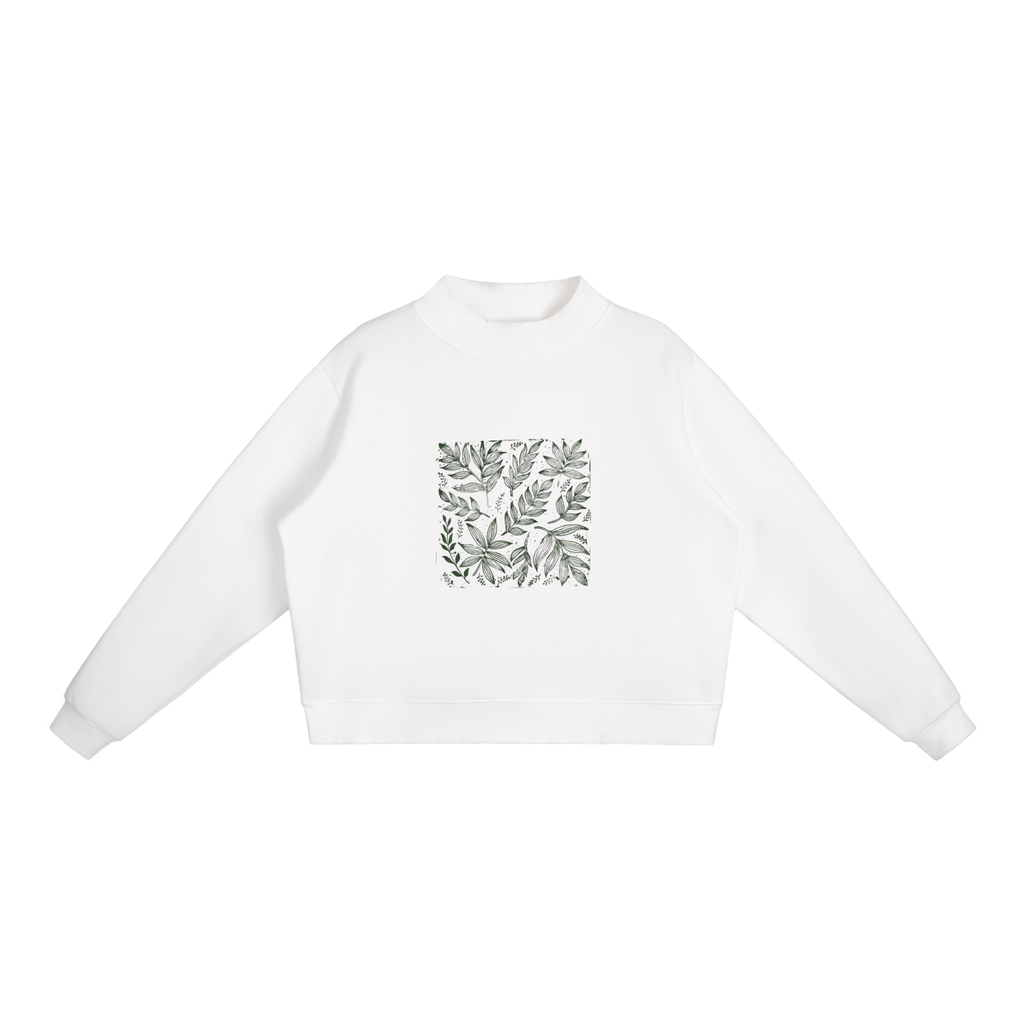 CoolyJapan Fleece Mock-Neck Crop Sweatshirt — 350gsm Heavyweight Women's