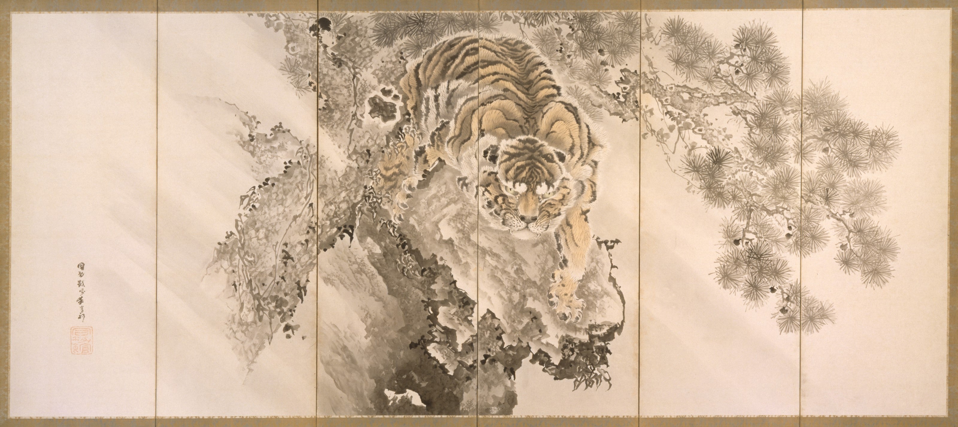 Kishi Ganku — Tiger in Landscape, Edo period — Original masterpiece painting by the founder of the Kishi school, Museum of Fine Arts Houston, public domain