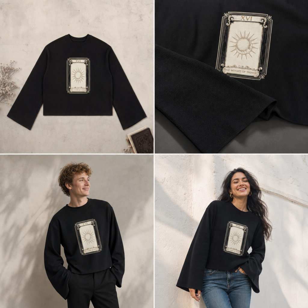 YOI YOI ART Lab — XVI Tarot Sun Waffle Sweatshirt | Raw Edge Unisex