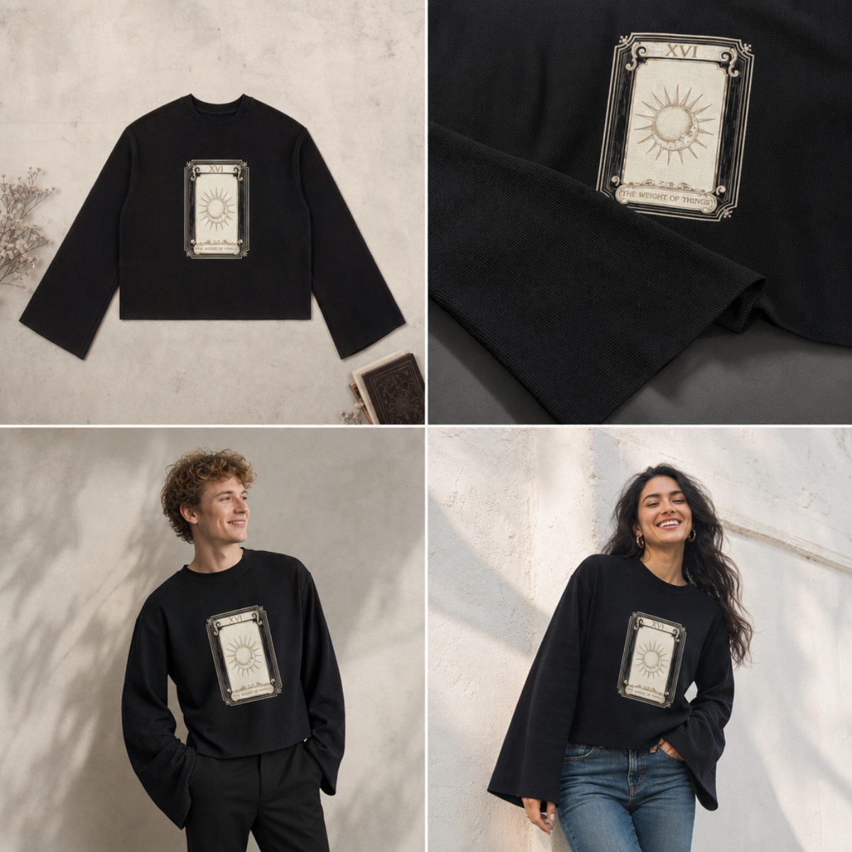 YOI YOI ART Lab — XVI Tarot Sun Waffle Sweatshirt | Raw Edge Unisex