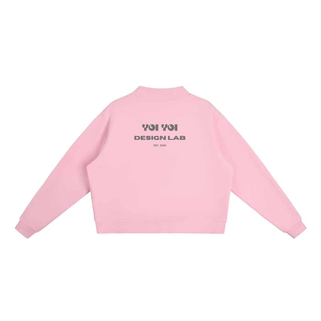 CoolyJapan Fleece Mock-Neck Crop Sweatshirt — 350gsm Heavyweight Women's