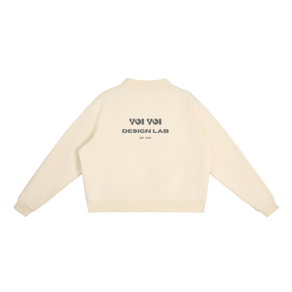 CoolyJapan Fleece Mock-Neck Crop Sweatshirt — 350gsm Heavyweight Women's