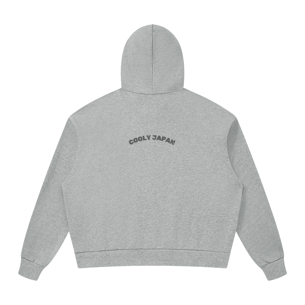 CoolyJapan Signature Drop Shoulder Full-Zip Hoodie — 360gsm Heavyweight Cotton Blend