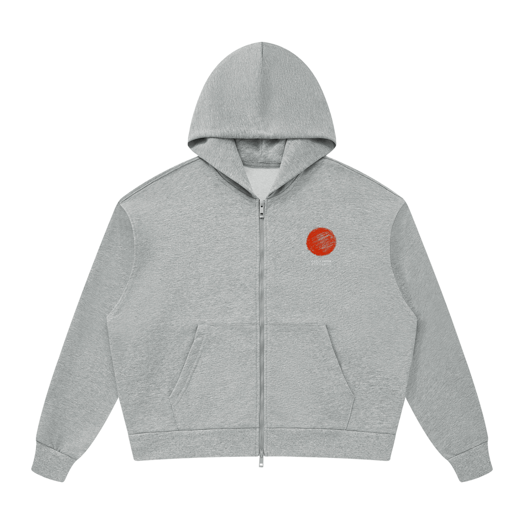 CoolyJapan Signature Drop Shoulder Full-Zip Hoodie — 360gsm Heavyweight Cotton Blend