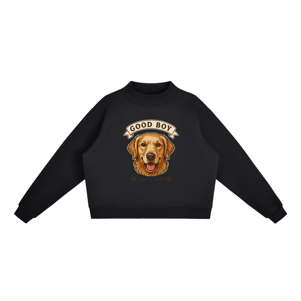 CoolyJapan Fleece Mock-Neck Crop Sweatshirt — 350gsm Heavyweight Women's