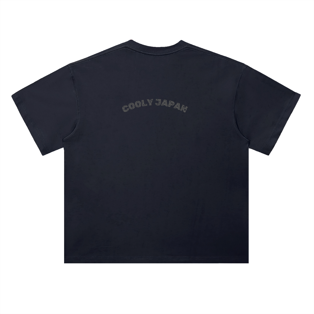 Cooly Japan Rising Sun Logo Tee — Black Oversized Drop-Shoulder T-Shirt (300gsm)