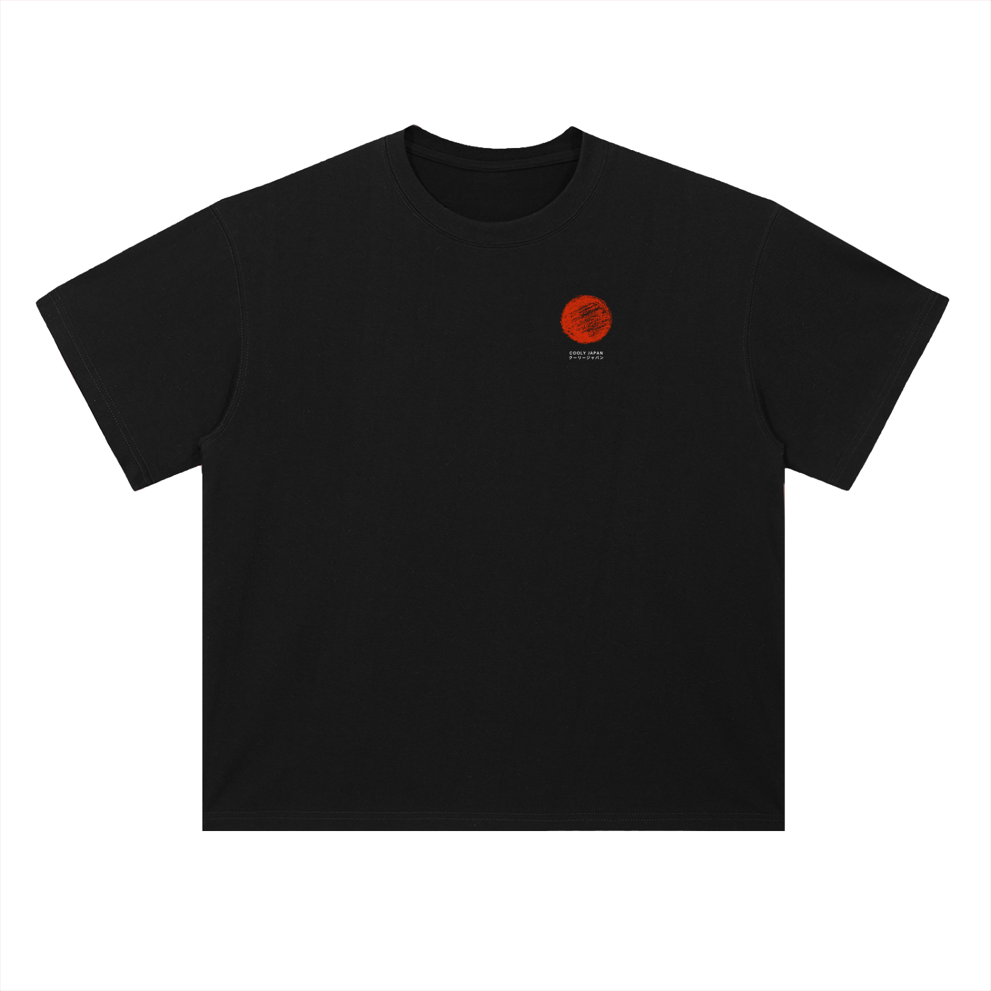 Cooly Japan Rising Sun Logo Tee — Black Oversized Drop-Shoulder T-Shirt (300gsm)