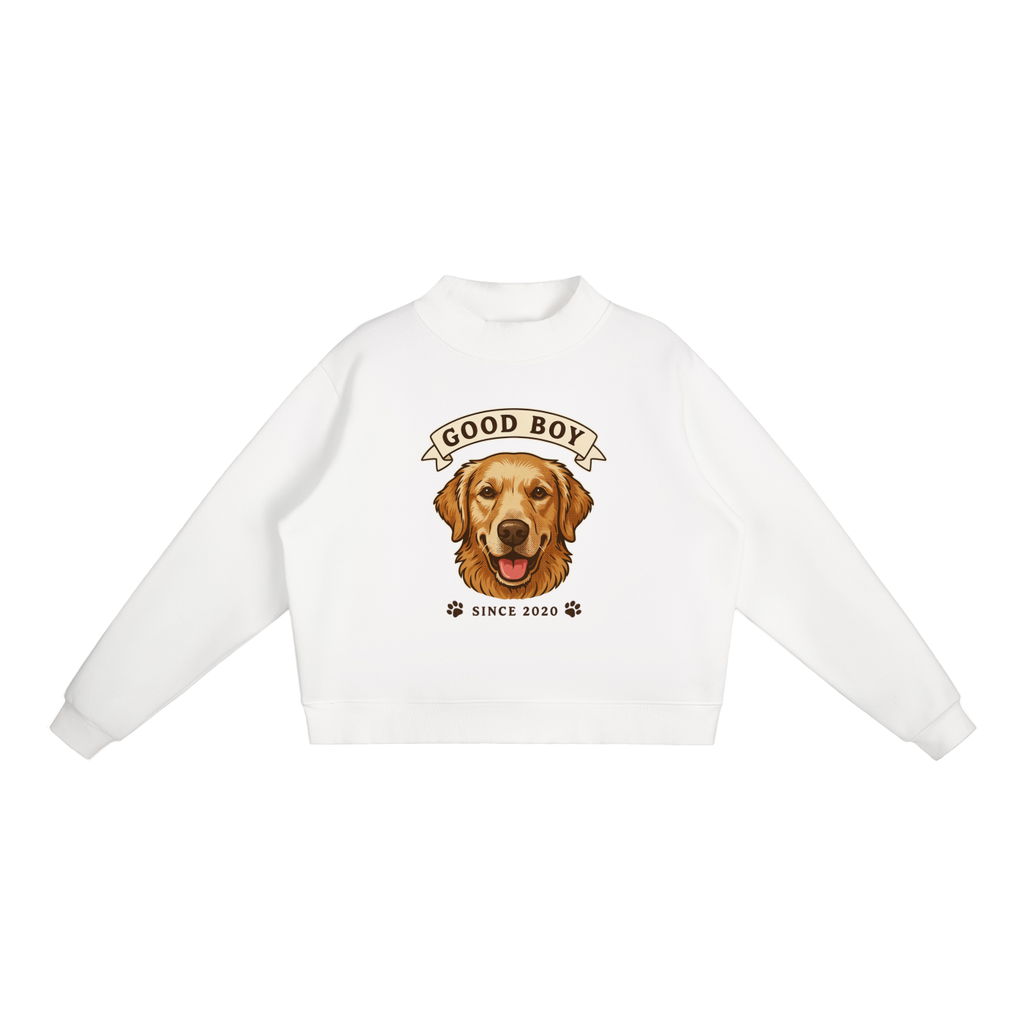 CoolyJapan Fleece Mock-Neck Crop Sweatshirt — 350gsm Heavyweight Women's