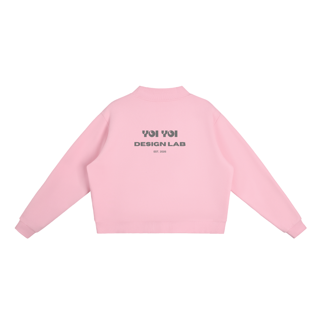 CoolyJapan Fleece Mock-Neck Crop Sweatshirt — 350gsm Heavyweight Women's