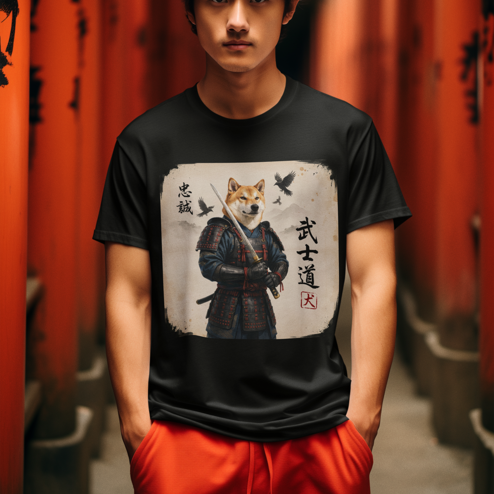 Shiba Inu Samurai T-Shirt — 忠誠 武士道 Loyal Warrior of Japan | Chumaru Bushido Japanese Dog Graphic Tee